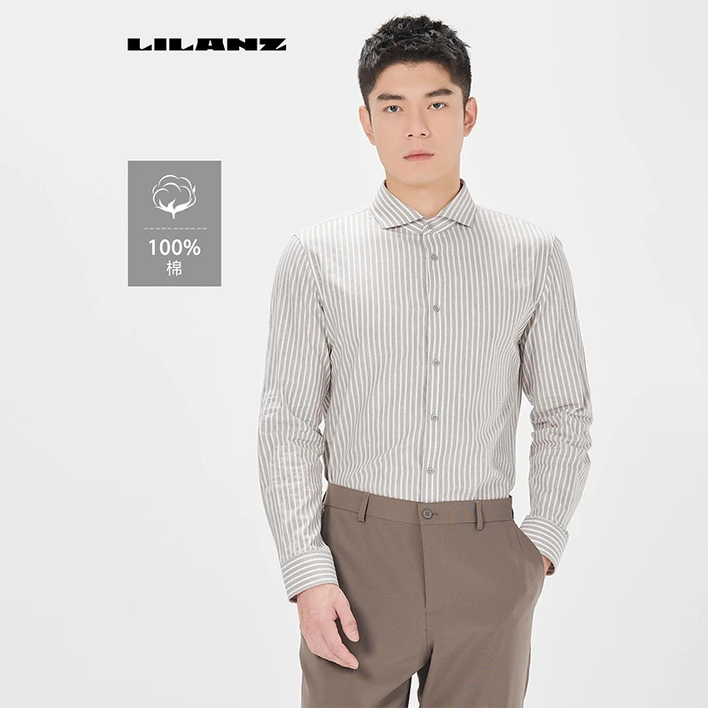 Lilanz/利郎男士长袖条纹经典舒适简约春季正统长衬 (24CZC007)