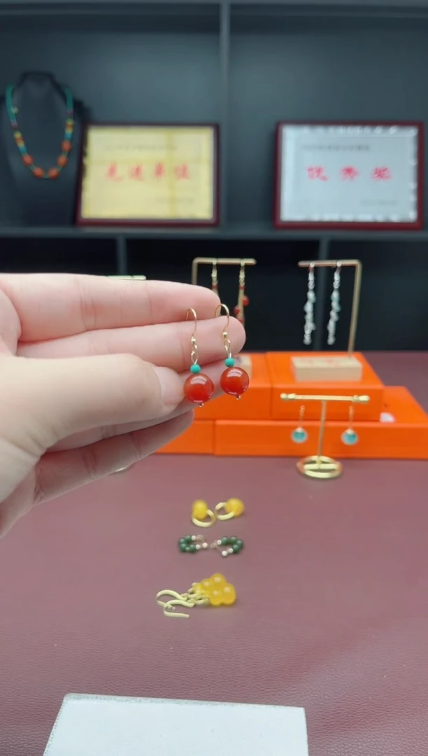 银S925镶嵌耳饰玛瑙/玉髓424