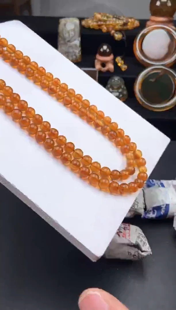 手链琥珀未镶嵌金棕红108项链