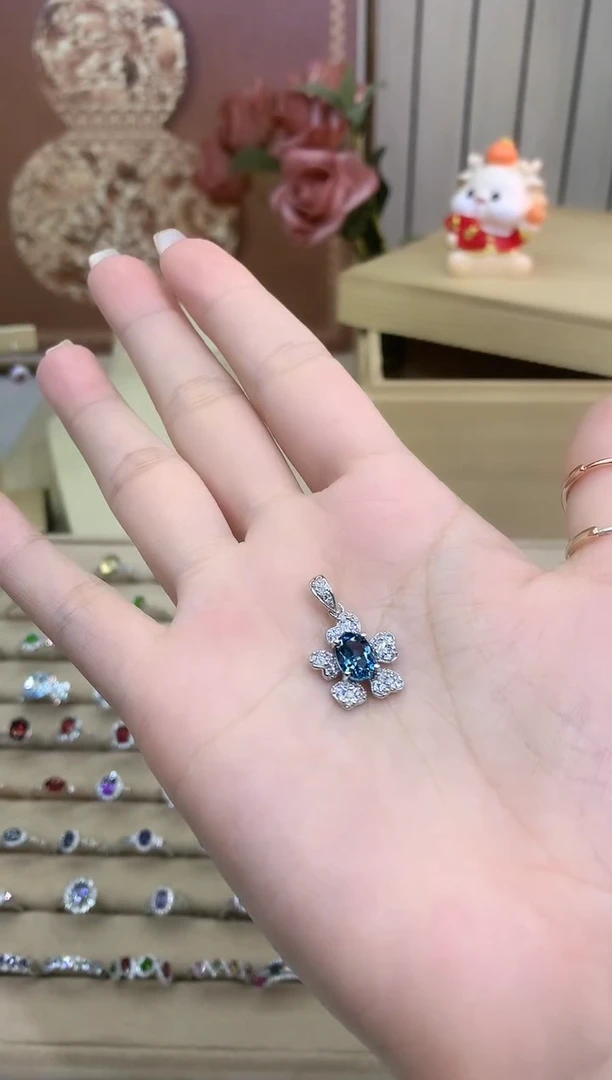 吊坠(不含链)银S925镶嵌托帕石花