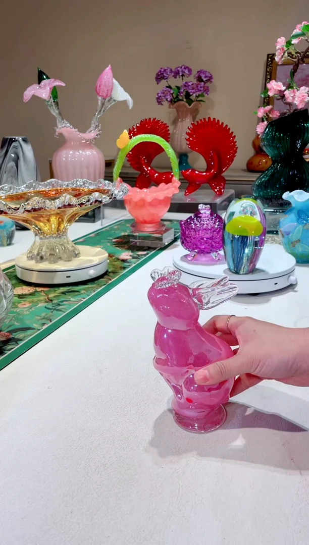 琉璃手工艺品   粉色蝴蝶兔子微瑕