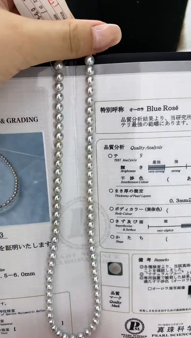 银S925镶嵌DA海水珍珠 灰珠串链5.5-6MM真科研ROSE大证 GD009