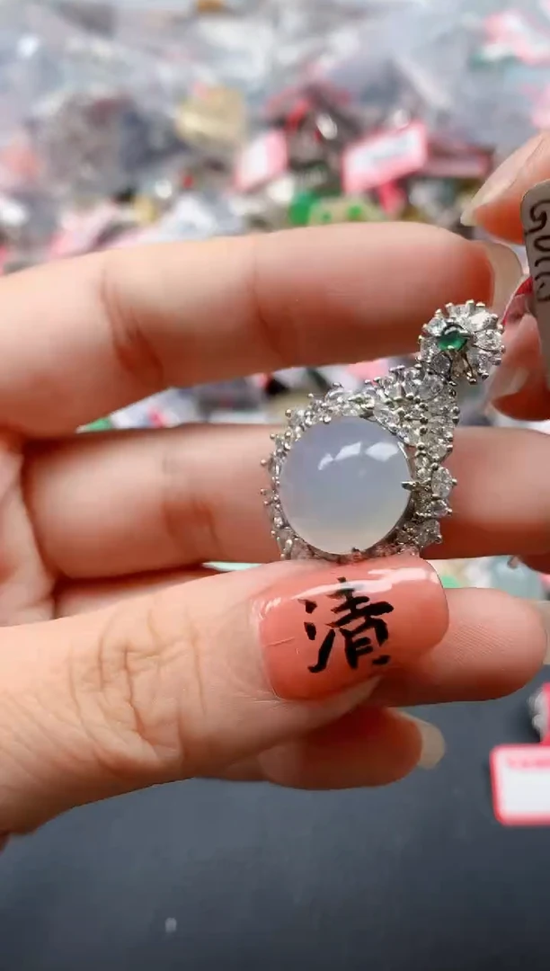 银S925镶嵌戒指翡翠天然A货缅甸翡翠