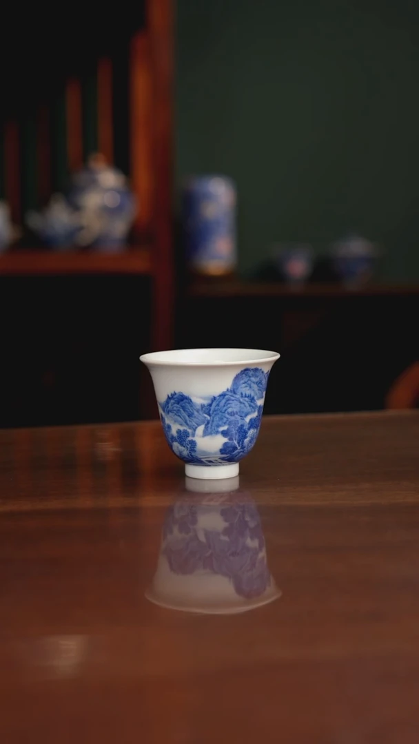 晓月窑青花山水主人杯