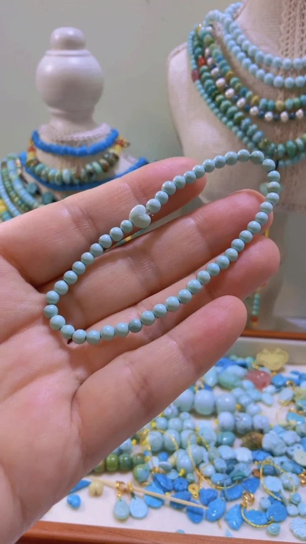 未镶嵌绿松石珠宝半成品3.8mm圆珠手链