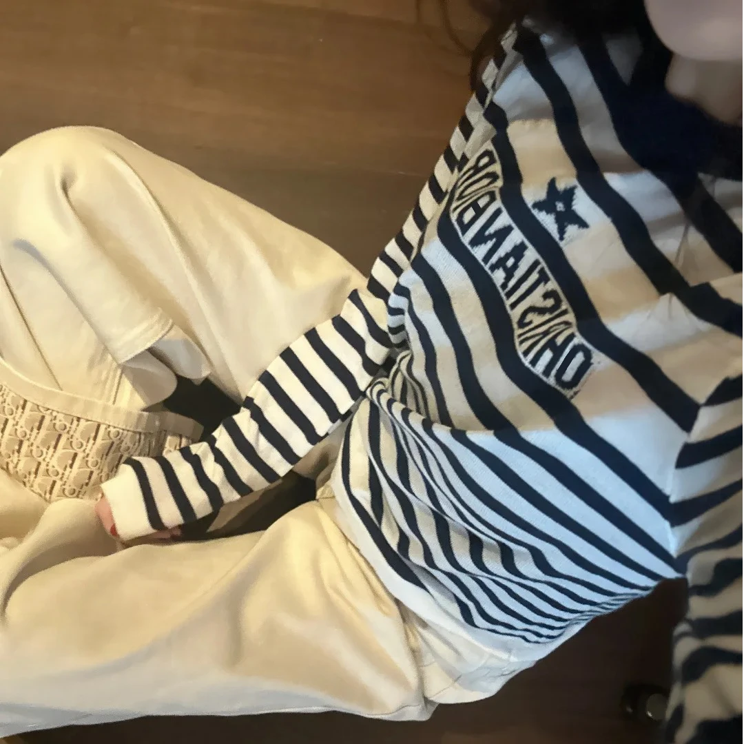 楠妹定制 早秋条纹针织衫五角星DD新款提花长袖上衣显瘦打底上衣