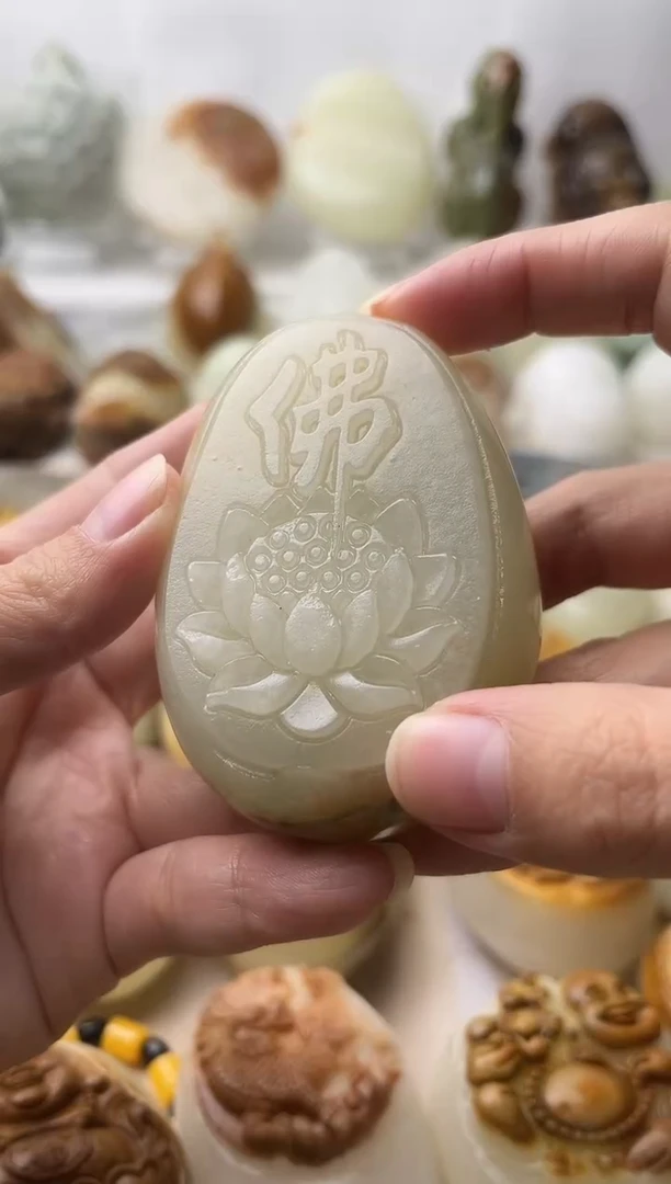 石材古青石棉纹正常不退换佛莲花微瑕