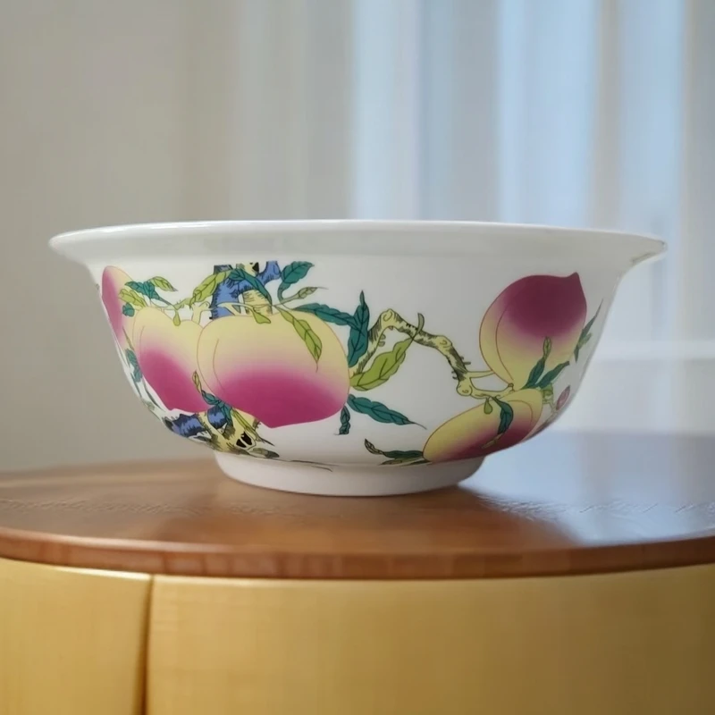 【1个装】福寿九桃9英寸汤盆中式宫廷粉彩寿桃碗生日寿宴