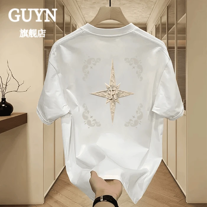 GUYN2025年男士新款纯棉短袖t恤夏季潮牌宽松半袖网红爆款ins上衣