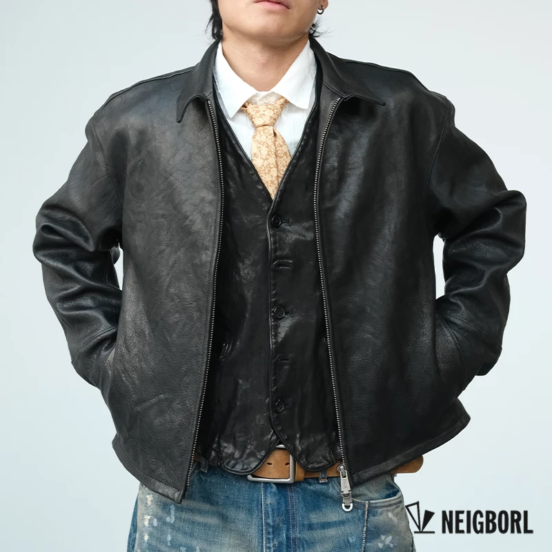 【玩世不恭•马皮】NEIGBORL钊叔制美式潮流复古立领马皮机车夹克
