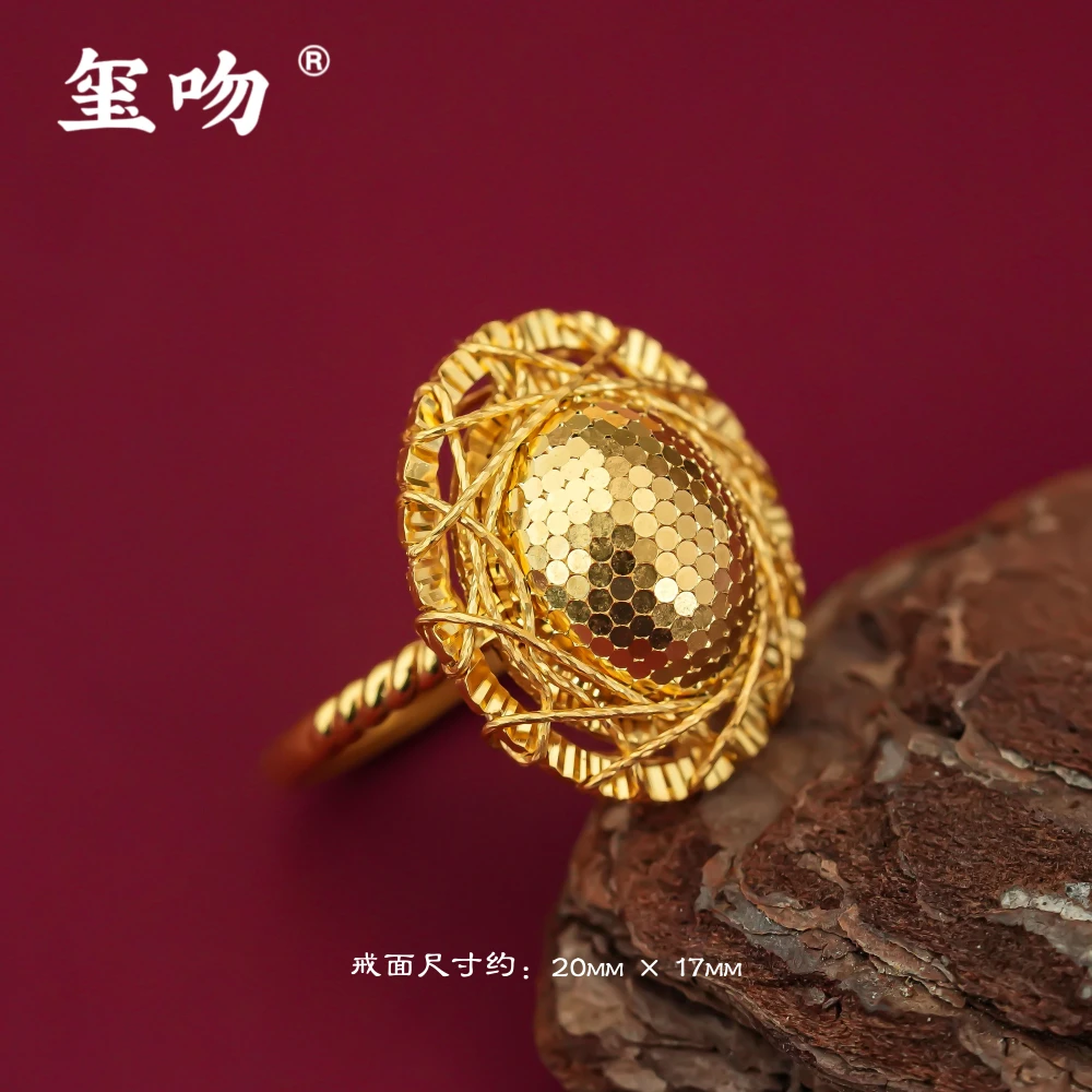 足银戒指 【玺吻】足银999 手工拉丝龙鳞纹爆闪鸽子蛋戒指（活口戒）