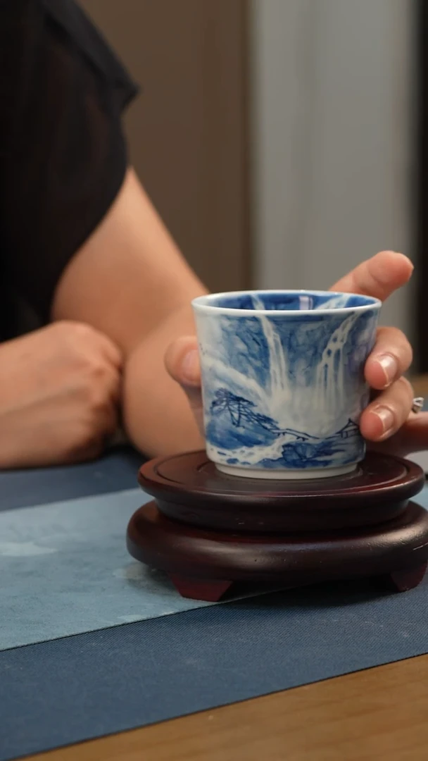 瓶陶瓷山水画片直口杯