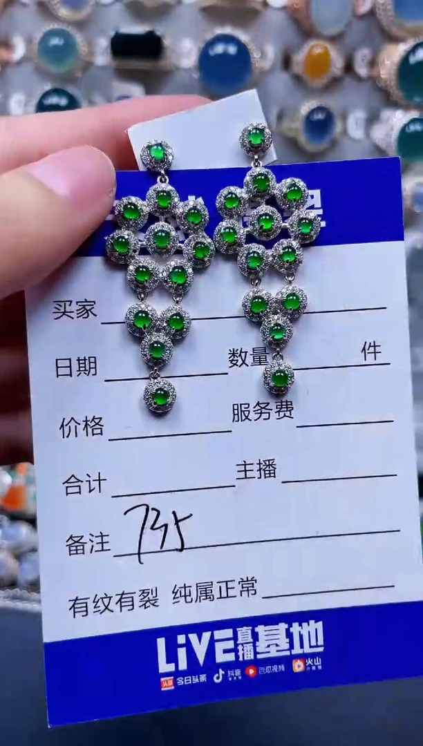 银S925镶嵌翡翠耳饰735