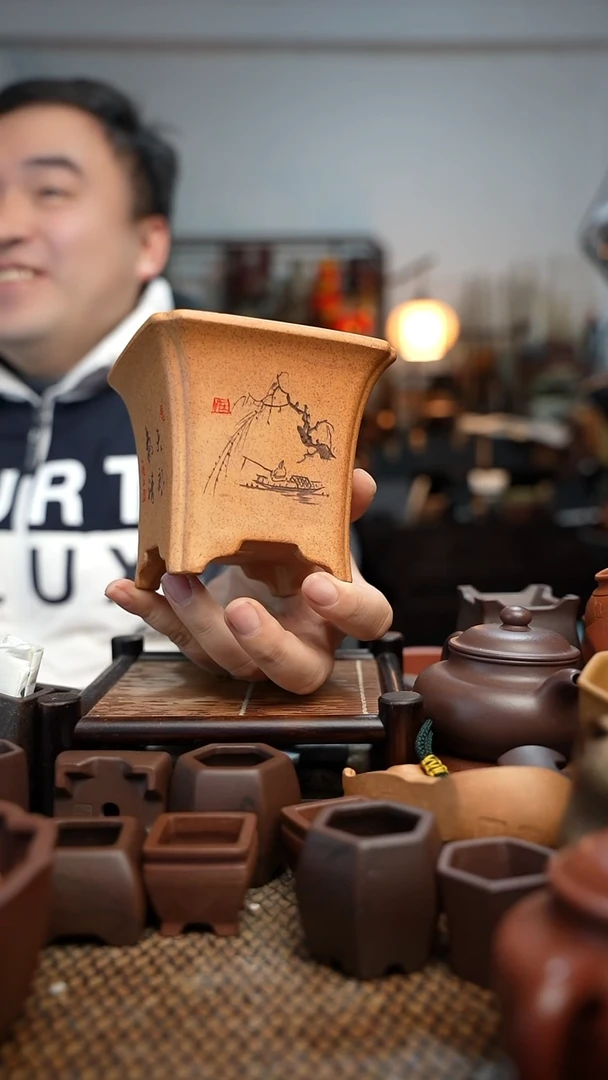 紫砂花盆長木軒精品紫砂内口9*8.5