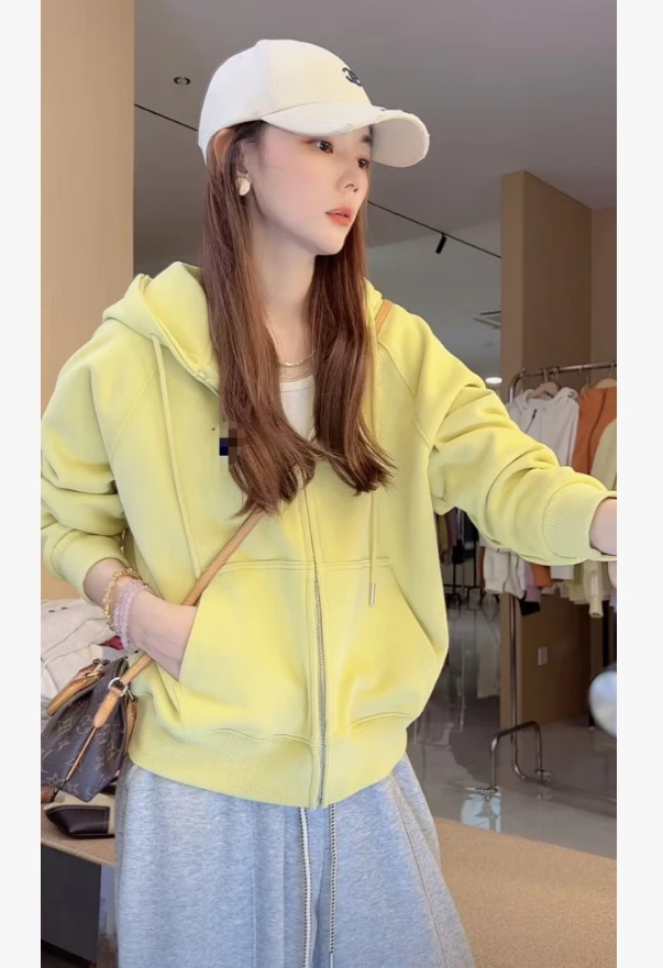 九佳【轻松周末】连帽外套高克重时尚气质休闲韩版加厚拉链连帽外套