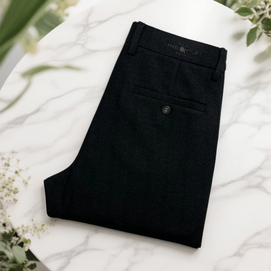 男士秋冬加厚绵羊毛商务轻奢休闲裤8616修身弹力时尚百搭黑保暖