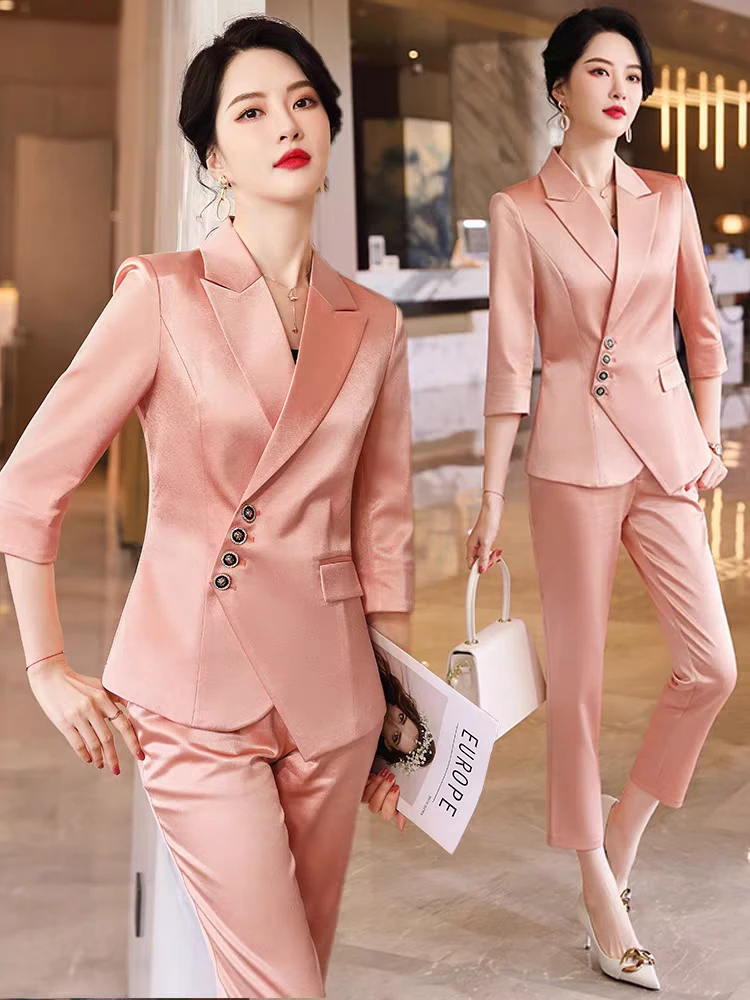 C区2909时尚女神范职业亮面中袖西装春季新款高级感套装