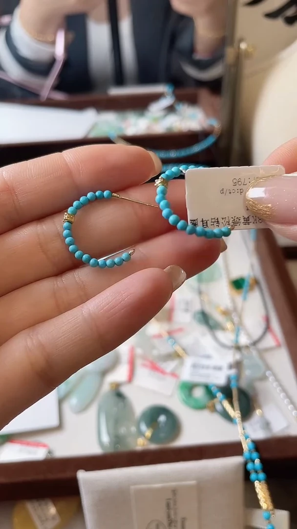 【闪购商品】绿松石耳饰18K金镶嵌耳圈