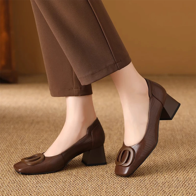 中跟粗跟方头春季低跟浅口单鞋玛丽珍高跟百搭乐福鞋皮鞋