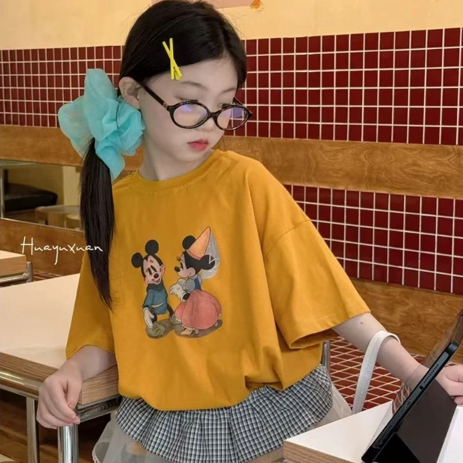 女童短袖2025夏装儿童韩系米奇卡通短袖T百搭潮童