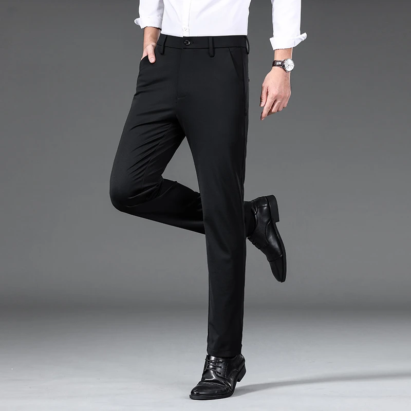 夏季新款2025高端冰丝百搭休闲裤男款商务休闲弹力薄款修身男西裤
