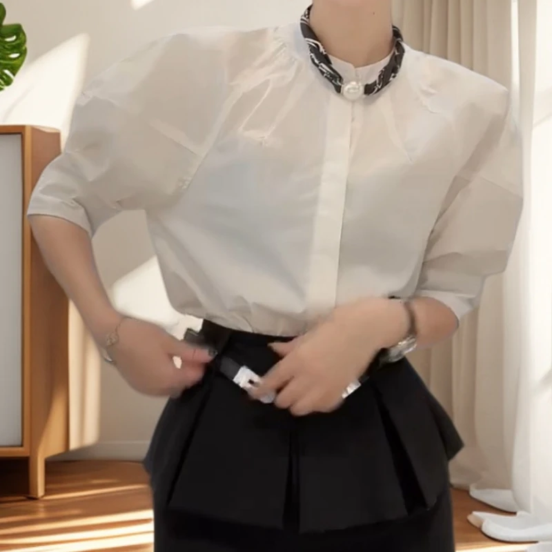 2025泡泡袖夏季极简风通勤时尚显瘦百搭衬衫上衣LK2505551