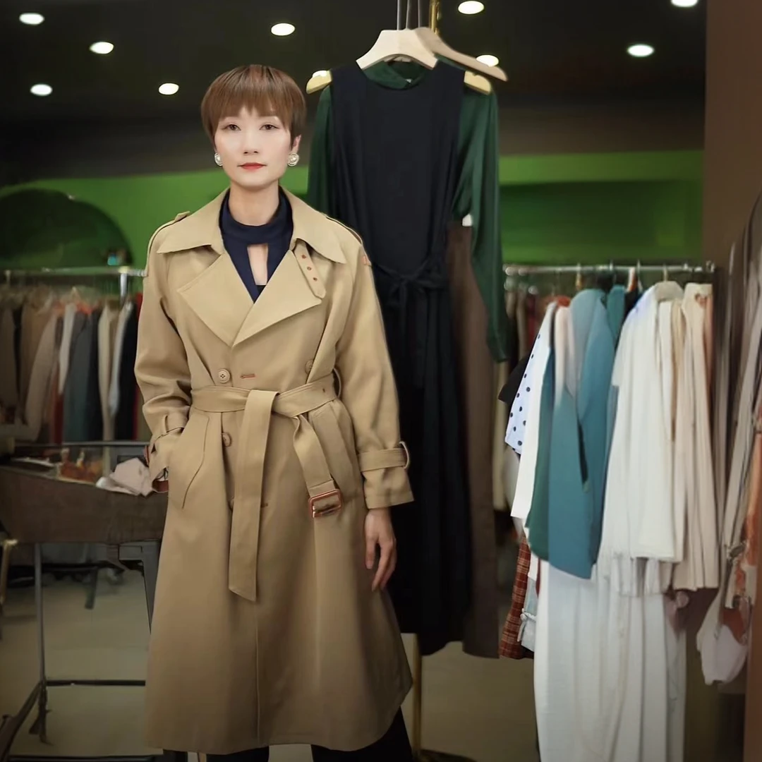 B09纯色显瘦气质网红时尚百搭修身宽松双排扣系带西装领经典外套