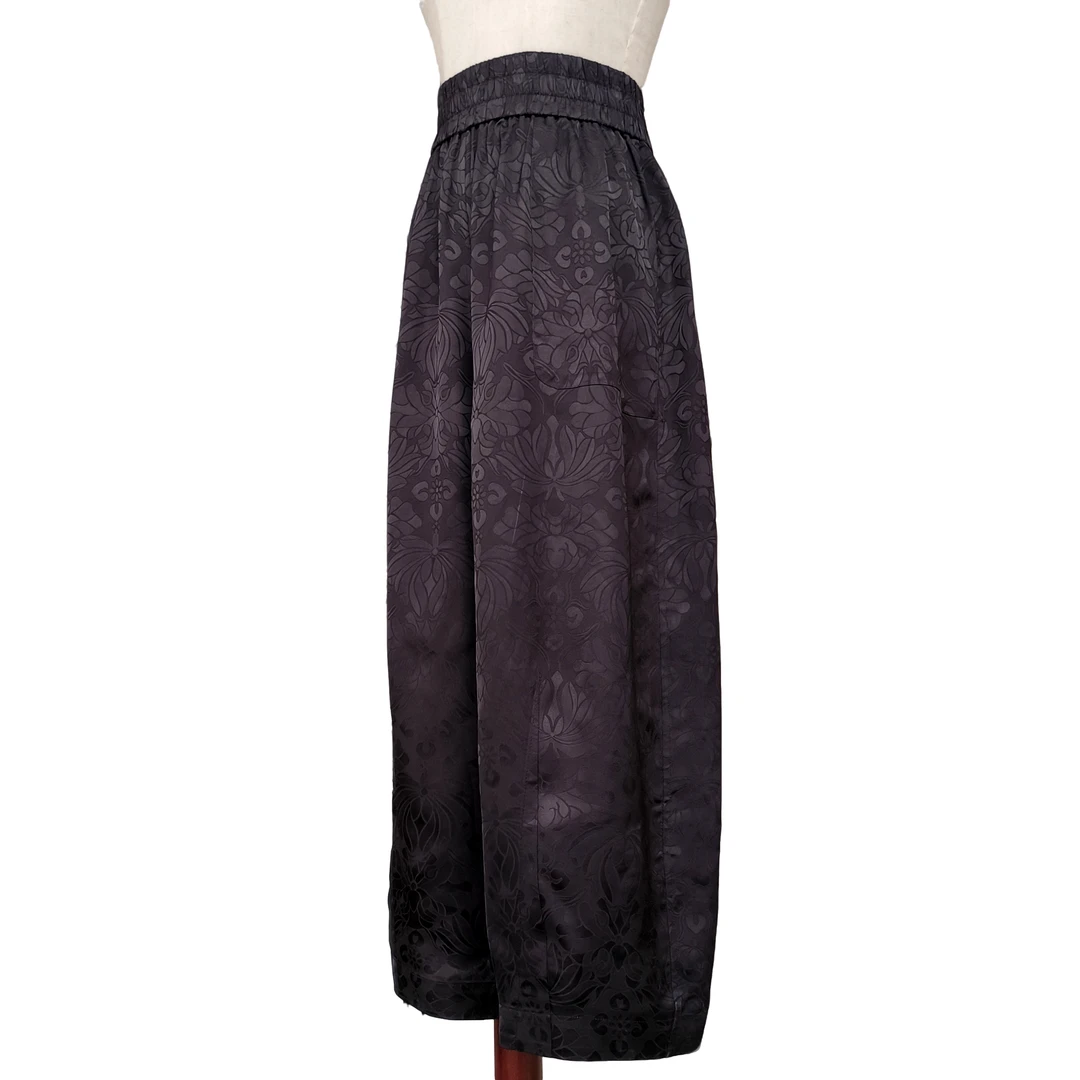 【君荷】100%桑蚕丝50姆米香云纱全织花萝阔腿新款百搭显瘦花苞裤