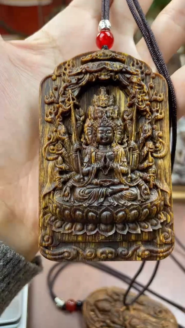 木木雕款芽庄   十二生肖守护 鼠 千手观音 8cm 送养香瓶