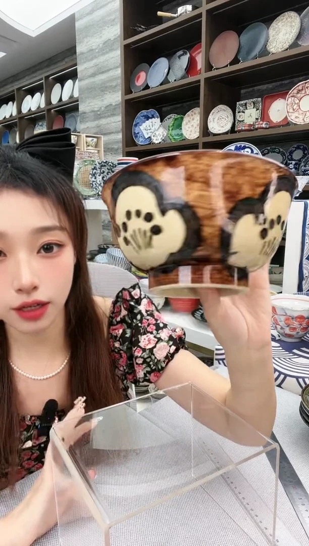 陶濑户烧手绘霞影栖花大面碗