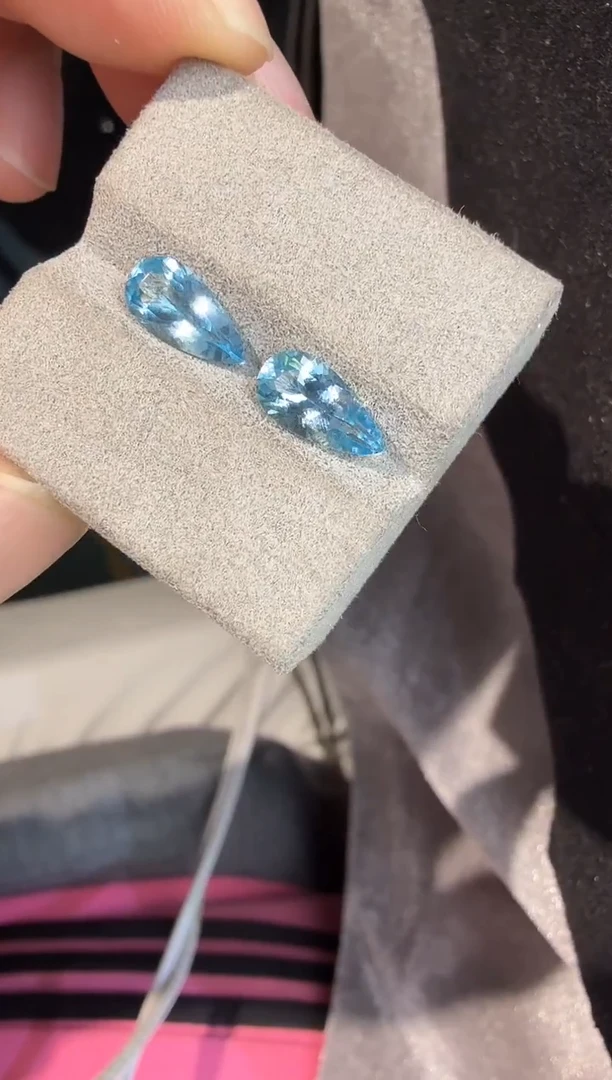 未镶嵌定制定制海蓝宝石天然2.0克拉一对吉尔德圣玛丽亚无烧