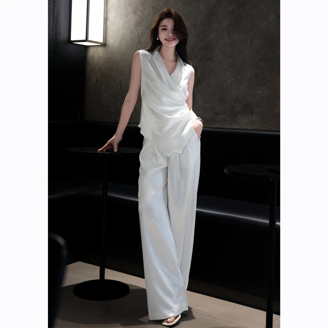 ZEROYK时尚套装2025夏季高级不规则上衣阔腿裤休闲减龄两件套