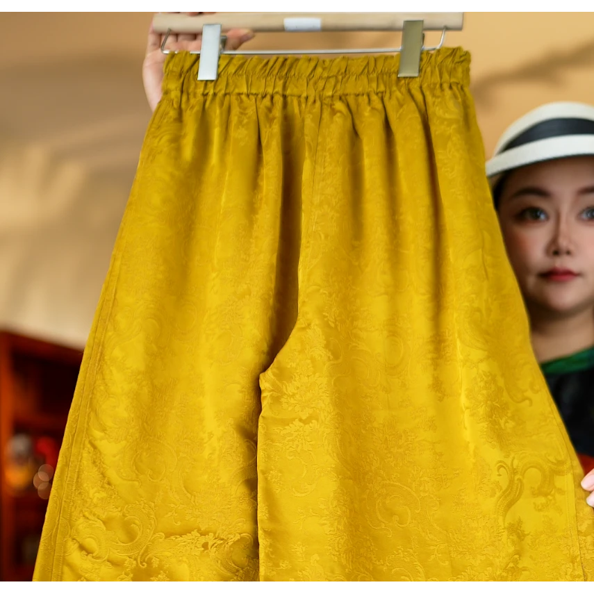 <<非遗美学>>时尚百搭缎面暗纹双面穿弯刀裤1222