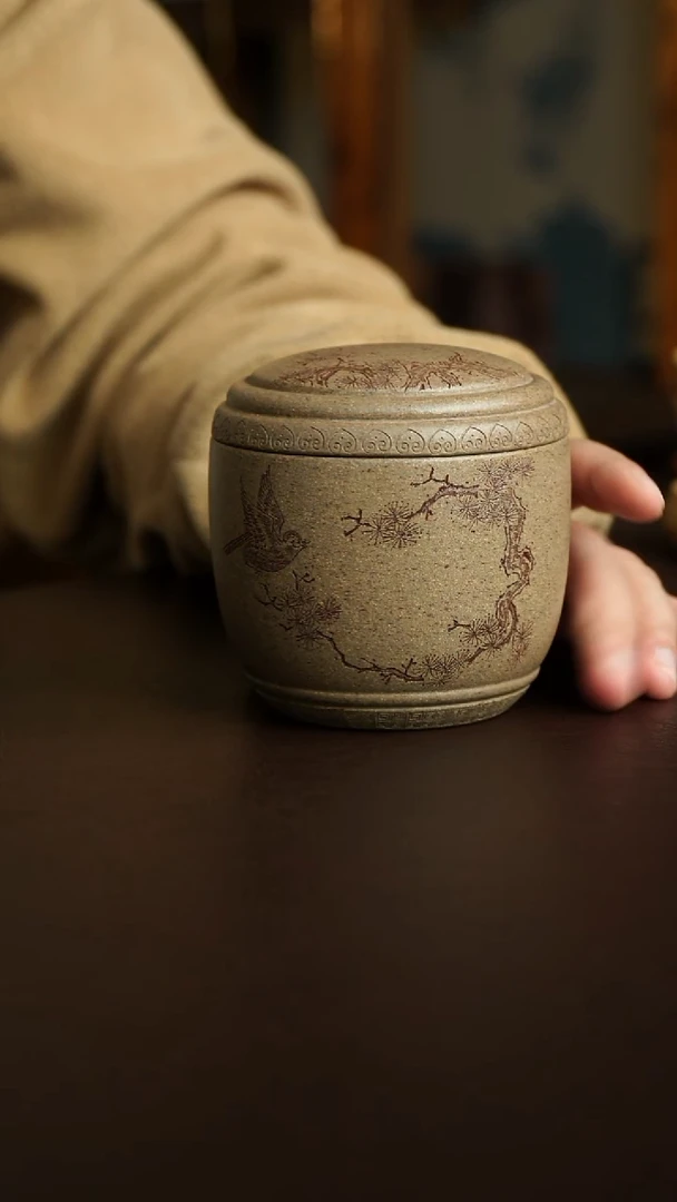 茶杯紫砂34号 松鸟茶叶罐80克 双12炸漏宜兴紫砂原矿作品