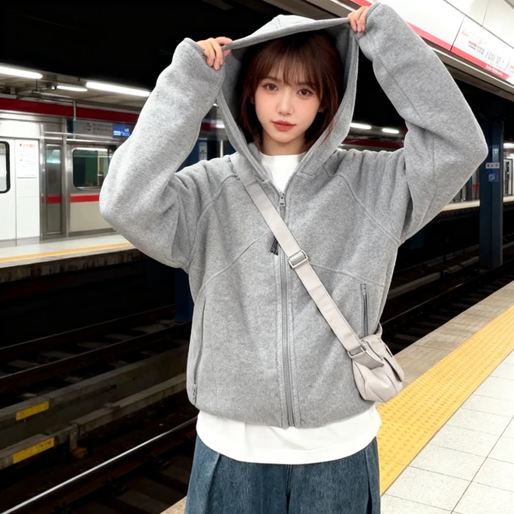 立体剪裁！双重保温【摇粒绒】连帽情侣款卫衣宽松型极简风C6378