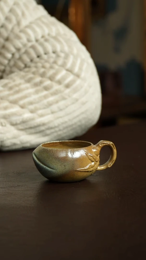 茶杯紫砂5号 柴烧桃子杯 宜兴紫砂原矿作品