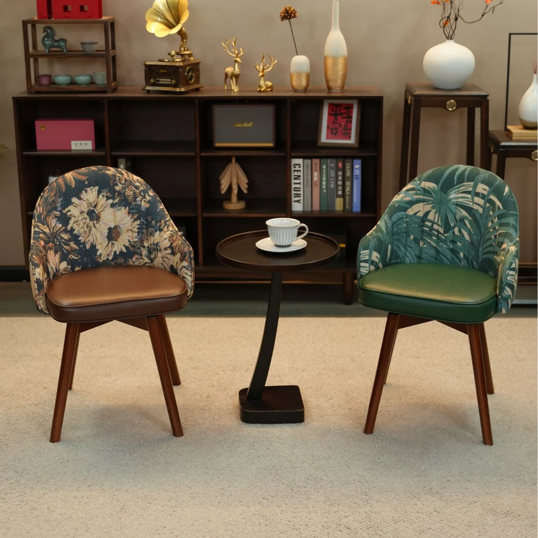 【旋转靠背餐椅】化妆椅学习椅单人沙发椅卧室客厅新中式餐椅不无竹