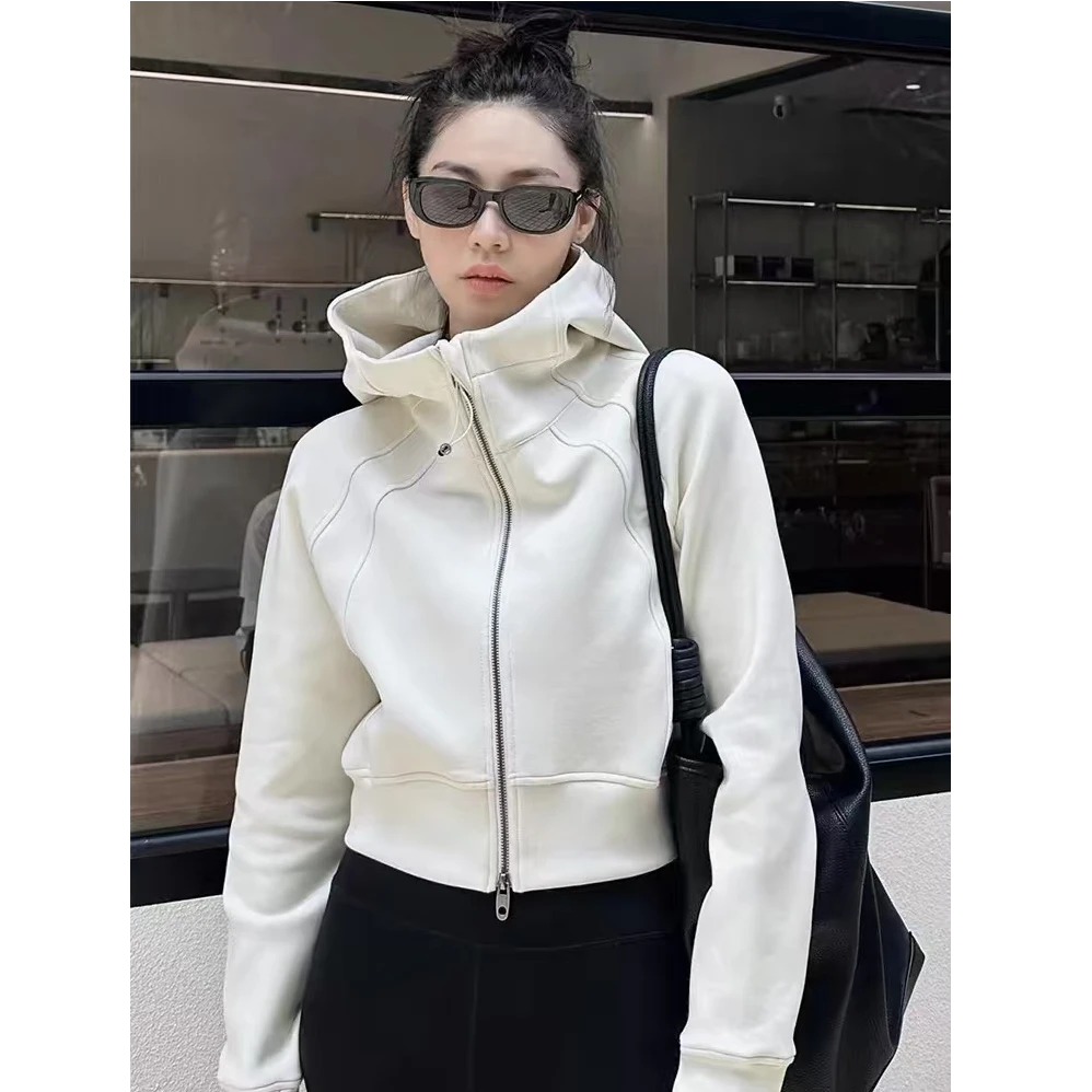 加绒加厚新款立领开衫卫衣运动风保暖显瘦宽松连帽卫衣