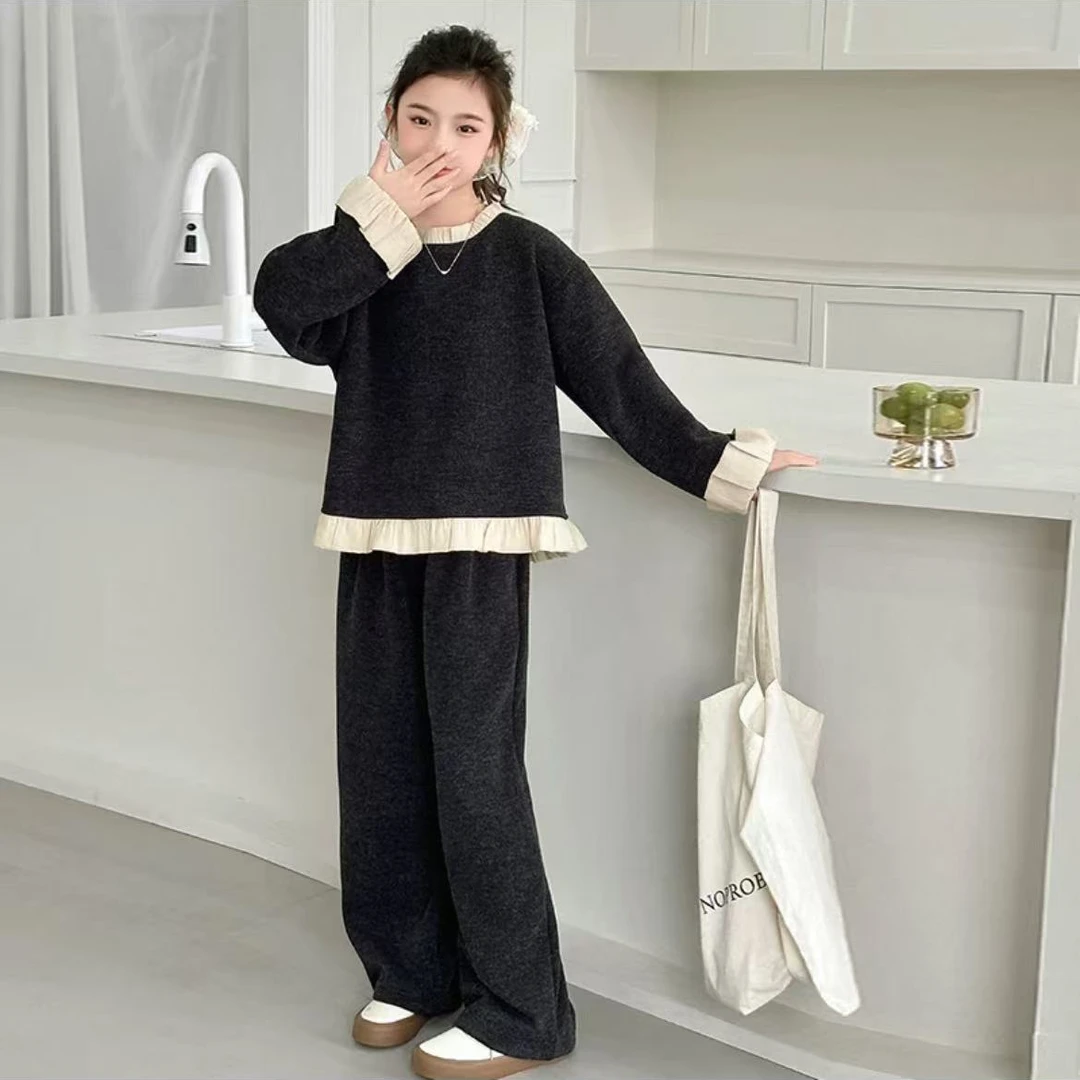 女童小香风套装春款2025新款撞色拼接宽松休闲