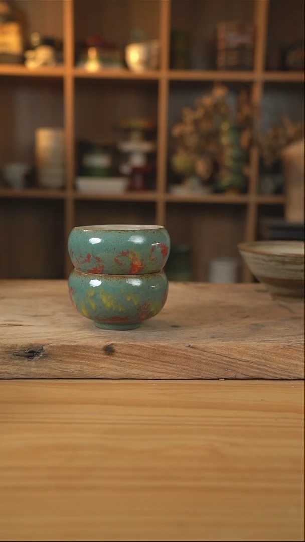 019蓝色点彩的小圆碗1个