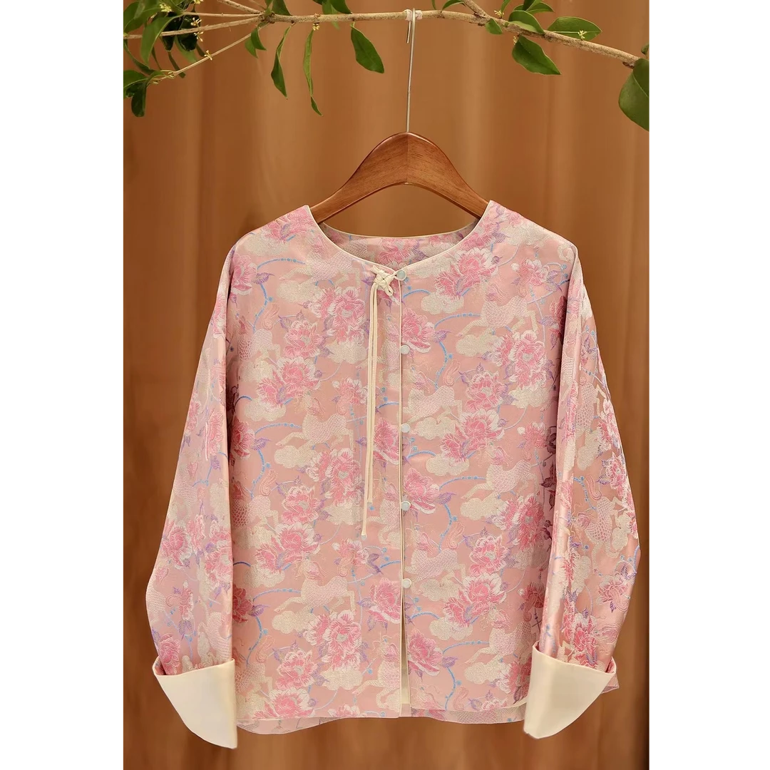 勾丝-【麒麟牡丹】良辰媄锦桑蚕丝宋锦新中式国风外套衣长约58CM