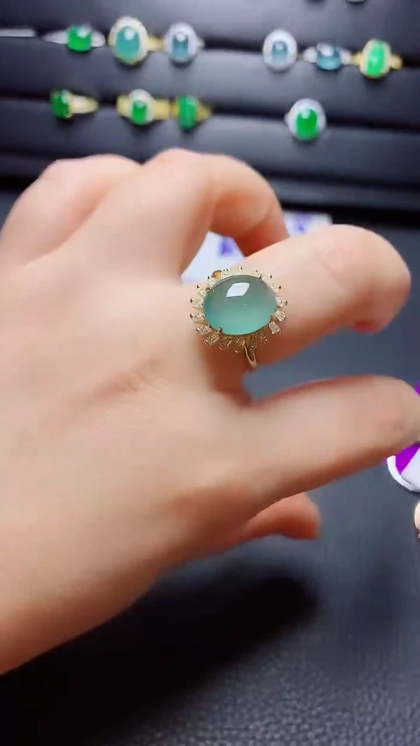 银S925镶嵌戒指翡翠   天然翡翠A货s925银镶