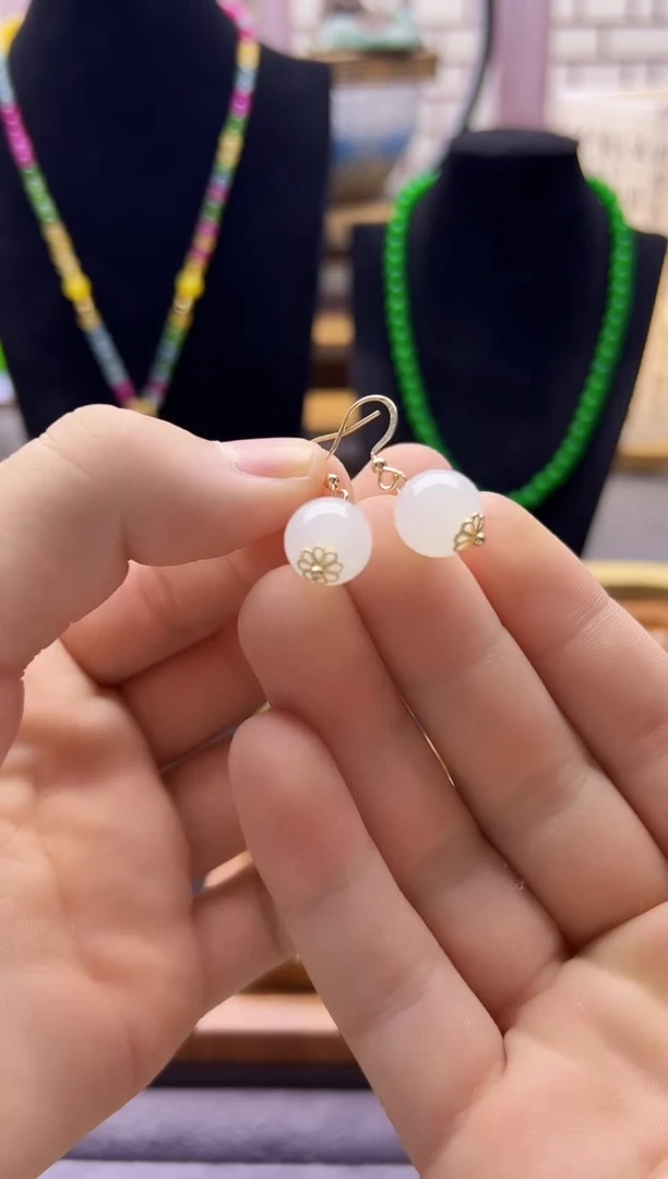 【闪购商品】和田玉耳饰14K金镶嵌E118