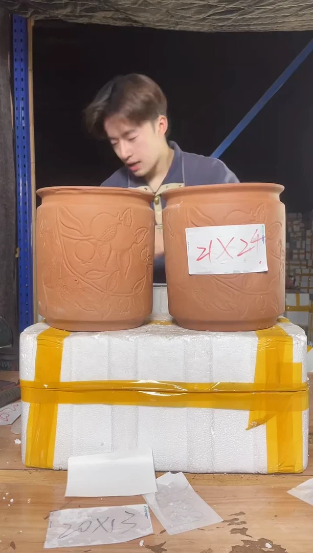 紫砂花盆宜兴紫砂粗陶花盆21*24