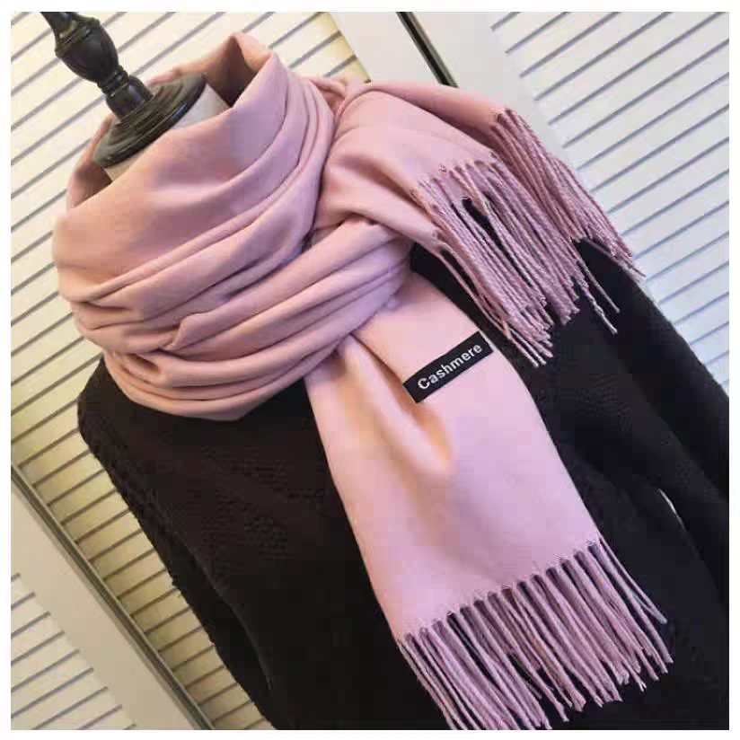纯色羊毛四季时尚百搭女款冬天保暖韩版围巾长款羊绒披肩