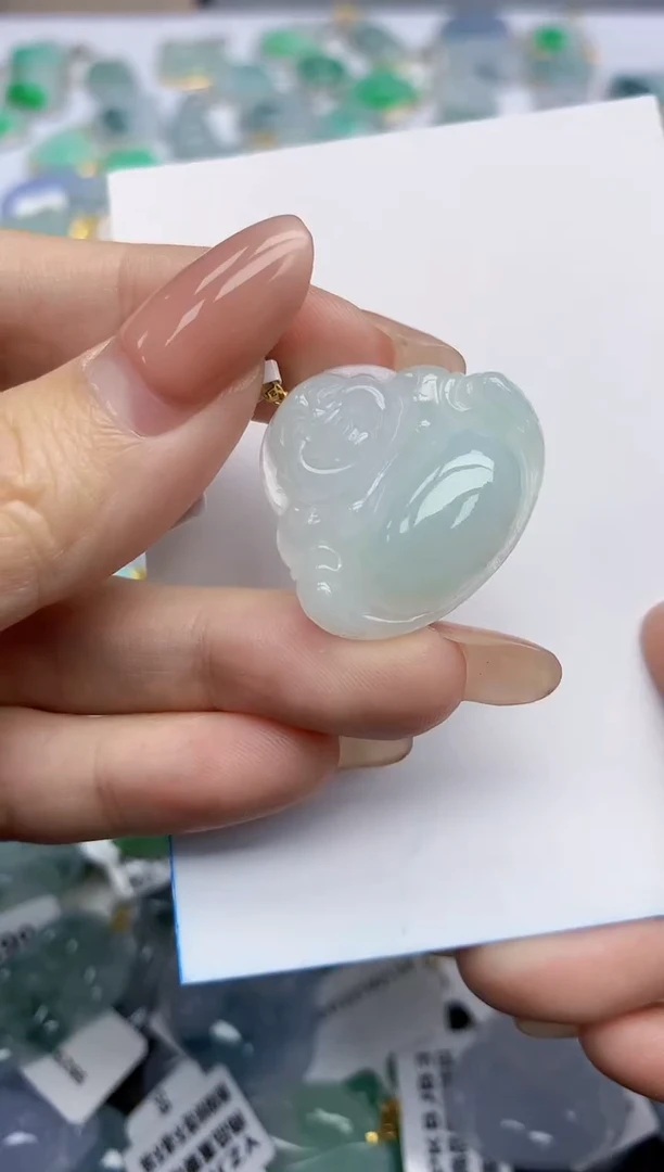 【闪购商品】翡翠挂件18K金镶嵌天然翡翠A货