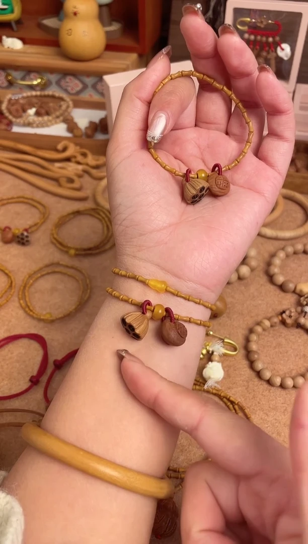 手串桃核竹节手串一物一拍单圈加黄跑环好运连连