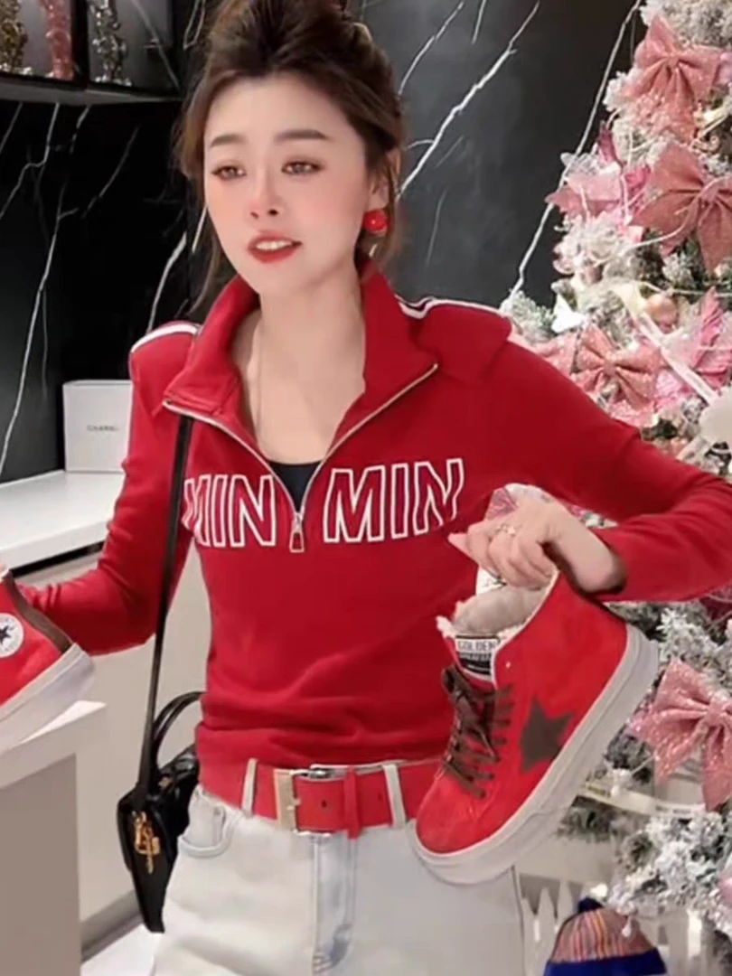 2025春季新款时尚洋气拉链上衣设计感小众打底衫修身显瘦T恤