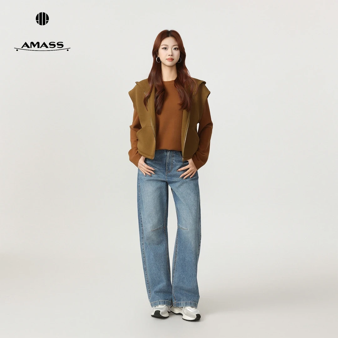 AMASS/阿玛施早春新款时尚休闲百搭松弛感连帽无袖纯色马甲540075