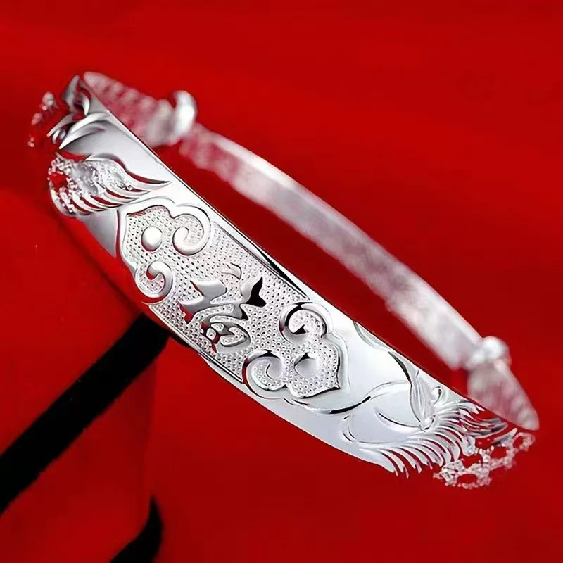 足银手镯 百福手镯